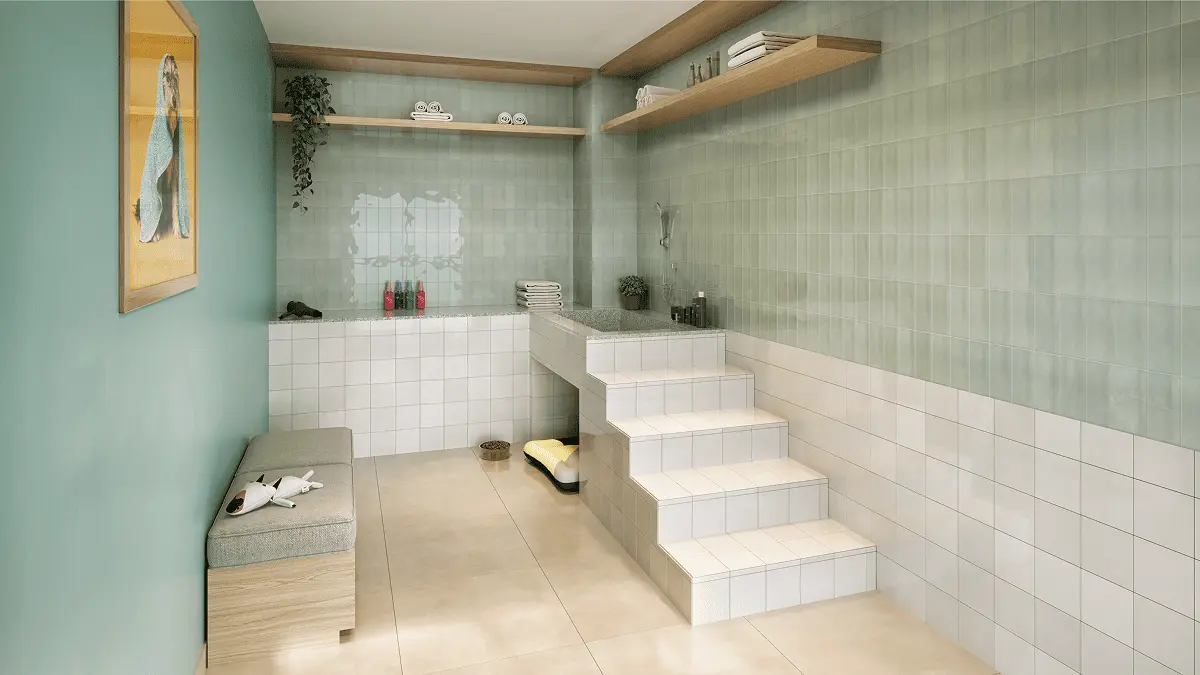 Espaço interno para banho de pet.